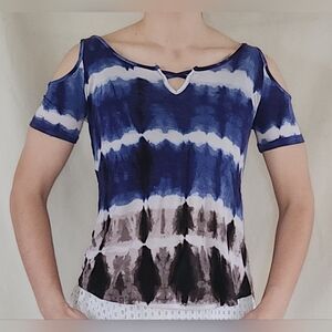Rock Republic, Women's Blue Tie-Dye Cold Shoulder Top, Size XS